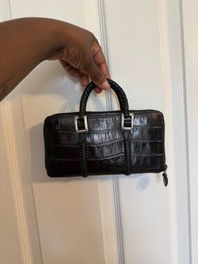 *SOLD*Brighton Gladiola Black Croc-Embossed Clutch